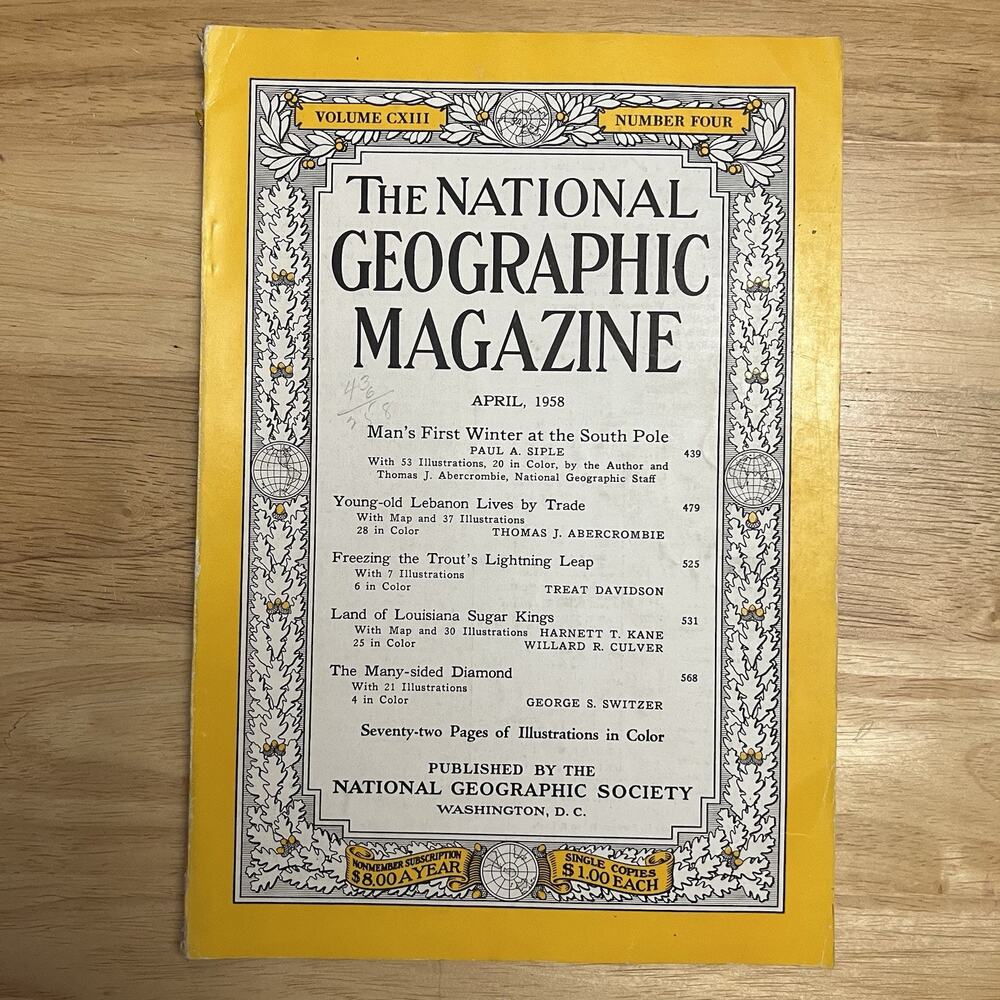 Vintage National Geographic April 1958 S Pole Lebanon Trout Louisiana Diamonds